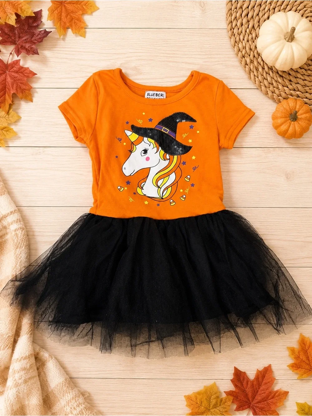Blueberi Boulevard Orange & Black Unicorn Witch Tutu Dress